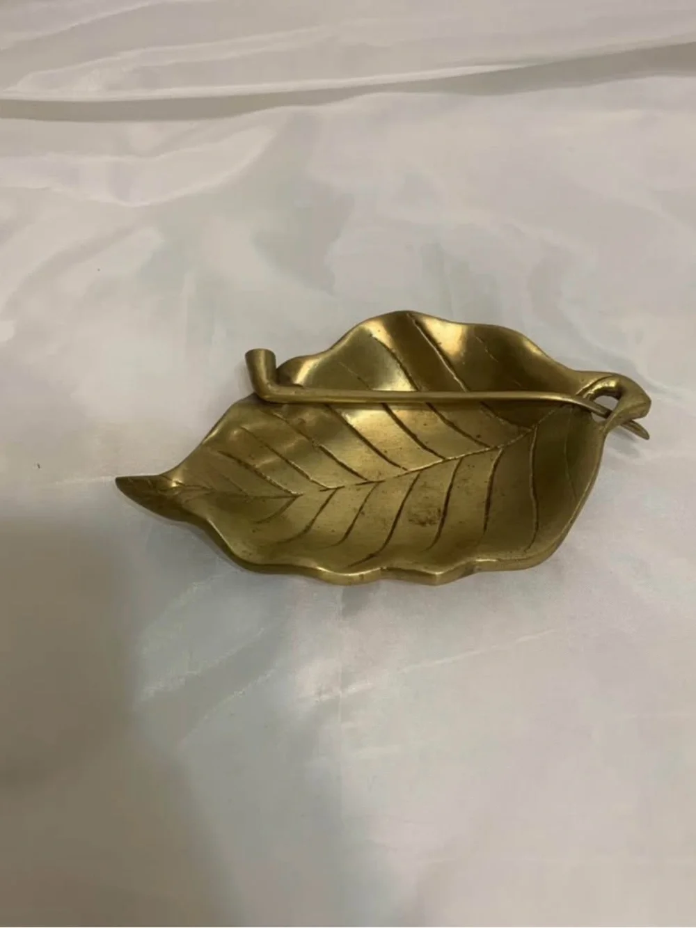 vintage brass leaf-shaped ashtray and trinket dish